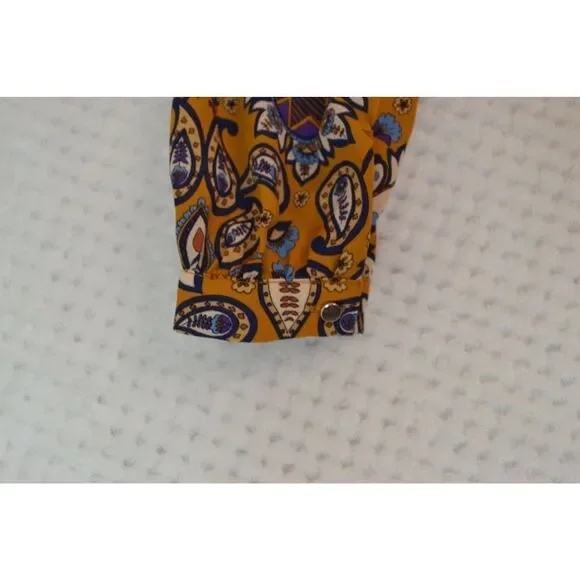 Everly Anthro Women's Small Gold Fit & Flare Long Sleeve Paisley Print Dress - Picture 11 of 16